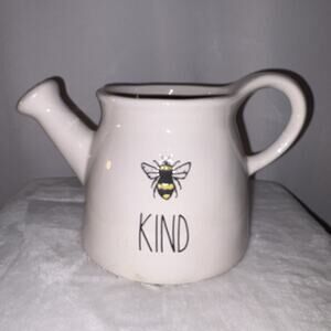 Rae Dunn Bee "KIND" Ceramic Watering Can Planter White By Magenta EUC
